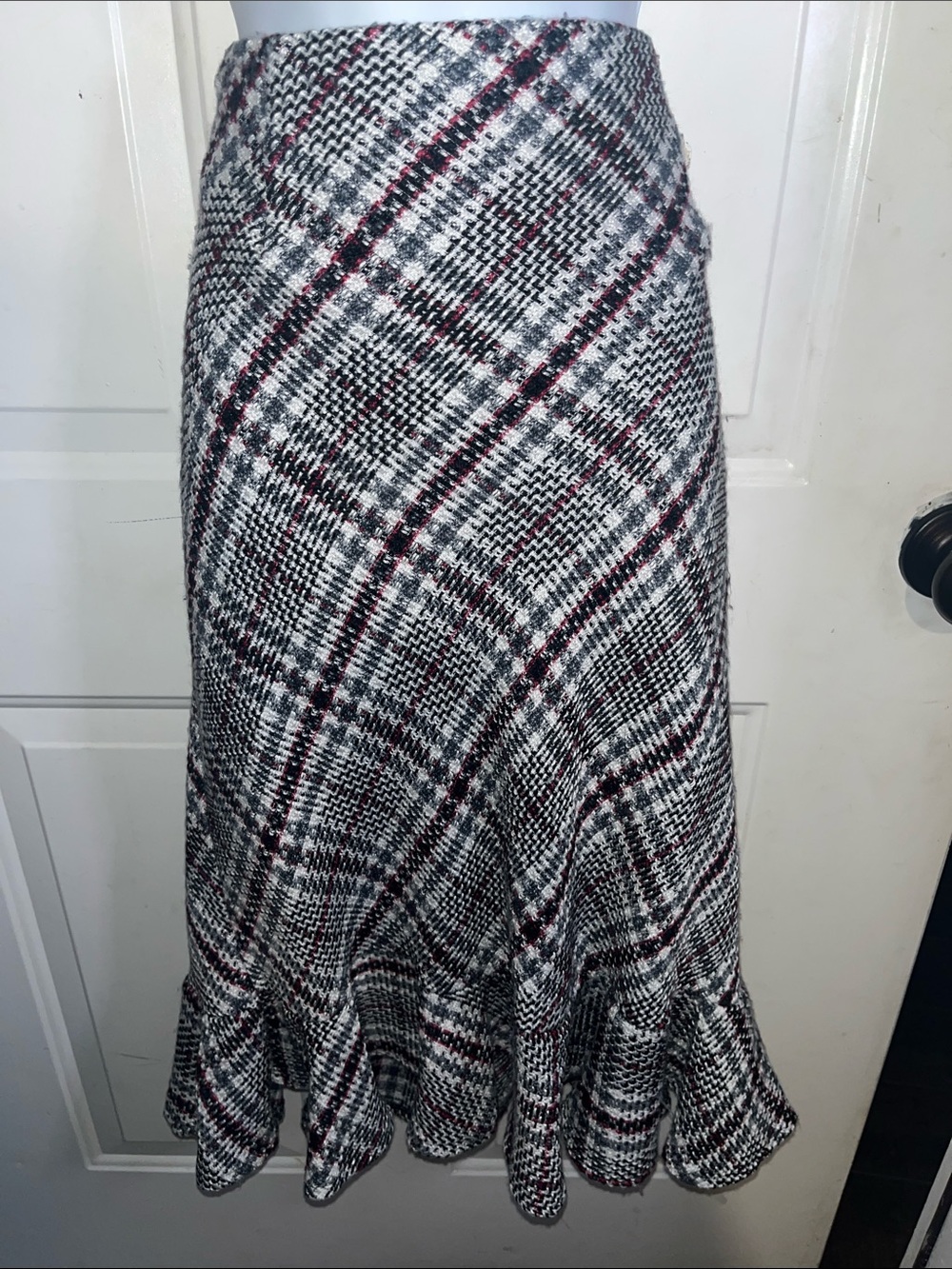 Cato Black, White & Red Plaid Flared Midi Skirt